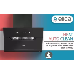 Elica |  EFL 207 HAC LTW VMS 90 Auto Clean Slant Glass 60 cm | Heat Autoclean | Filterless Powerful Suction | Low Noise Wall Mounted Chimney | Black