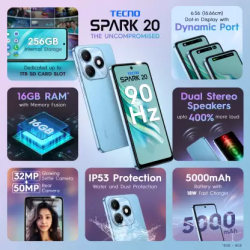 Tecno |  Spark 20 | 256 GB | 8 GB RAM | Magic Skin Blue