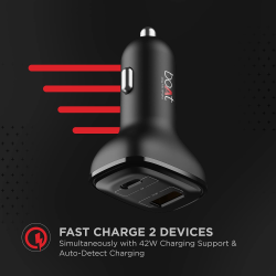 boAt Dual QC PD Port Rapid Car Charger | Type C Cable | Black