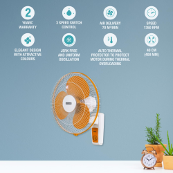 Usha Maxx Air Wall Fan | 400 mm | Orange & White