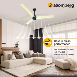 atomberg Renesa Ceiling Fan | 1200 mm | 35 W | 3 Blade | Ivory and Black | FG0298