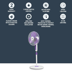 Usha Maxx Air Pedestal Fan | 400 mm | Purple & White