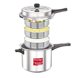 Prestige Popular Plus Svachh  | 5 L |  Virgin Aluminium Spillage Control Outer Lid Pressure Cooker | Silver | 10173