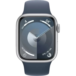 Apple Watch Series 9  | M/L |  41mm |  GPS | Cellular | Silver Aluminium Case with Storm Blue Sport Band | MRHW3HN/A