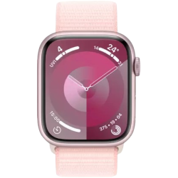 Apple Watch Series 9 | GPS 45mm Pink Aluminium Case with Light Pink Sport Loop  | Pink Strap