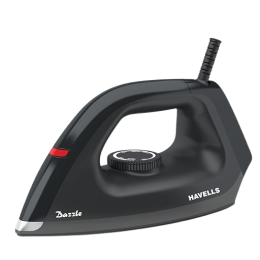 Havells | Plastic Dazzle |  1100W  |  Dry Iron | Press German Technology Non Sick Coated Sole Plate | Black