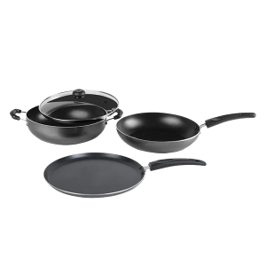 MR Kadai Tawa Frypan With Glass Lid Induction Base | Non stick 3 layer coating | IKTF GL 22