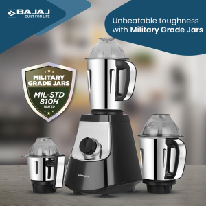 Bajaj Military Series Evoque Juicer Mixer Grinder | 1000 W | 4 Jars | Jet Black | 410630