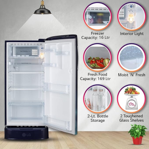 LG Direct Cool Single Door Refrigerator | 185 L | 3 Star | Blue Charm | GL D201ABCD