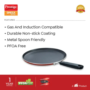 Prestige Omega Deluxe Aluminium Induction Base Non Stick Omni Tawa | 28 cm | Red