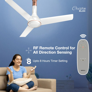 Havells Crista BLDC Motor Ceiling Fan | 1200 mm | Premium Finish with RF Remote | Low Noise 55dB | Pearl White Light Copper