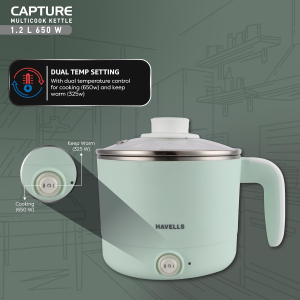 Havells Capture Multi Cook Electric Kettle | 1.2 L | 650 W | Green