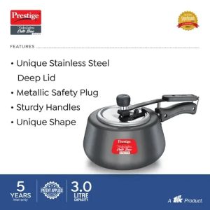 Prestige Nakshatra Cute Pressure Cooker | 3 L | Duo Svachh Hard Anodised Spillage Control | Black