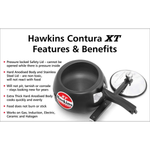 Hawkins Contura Black XT Pressure Cooker | 2 L | Hard Anodised Inner Lid Cooker | Black | CXT20