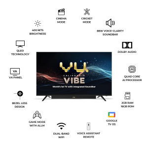 Vu Vibe Series QLED Google TV | 50 inch | Black | 50VIBE24