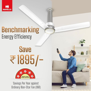 Havells Elio Prime BLDC High Air Ceiling Fan | 5 Star | Remote Controlled | Mist Pearl White