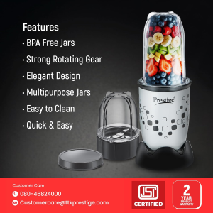 Prestige NutriMix 2.0 Mixer Grinder | 350W | 2 Multipurpose Jars | Black & Grey