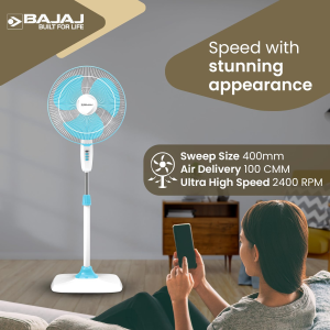 Bajaj Rapido Pedestal Fan | 400 mm | Pearl Blue | 251274