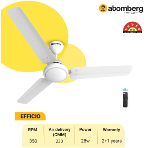 Atomberg Efficio Ceiling Fan | 1200 mm | 5 Star | BLDC Ceiling Fan with Remote Control | 3 Blade | White