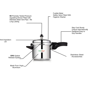 Greenchef Namo Alluminium Pressure Cooker 3 litres | Silver