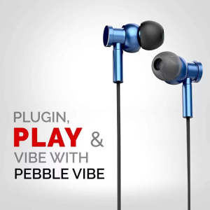 Pebble Vibe Wired Headset | True HD Metal Earphone with mic | In the Ear | Blue