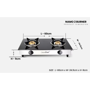 Greenchef NAMO Series Glass Manual Gas Stove | 2 Burners | Black