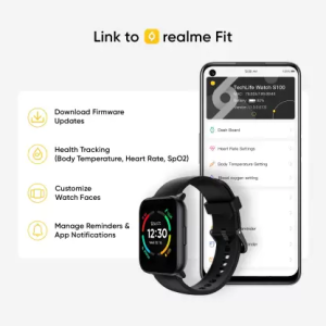 realme TechLife Watch S100 Smartwatch | 1.69 inch HD Display | Black Strap