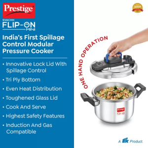 Prestige Svachh FLIP-ON Mini Induction Bottom Pressure Cooker  | 3 L | Stainless Steel