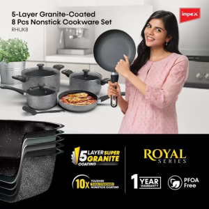 Impex Royal Granite 8 Pcs Non Stick Coated Cookware Set | 4 Piece | Aluminium