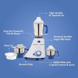 Preethi Blue Leaf Gold  Mixer Grinder | MG 150  |3 Jars  | 750 W | White