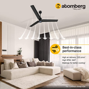 Atomberg Renesa Ceiling Fan | 3 Blade | 1200 mm | 35 W | Midnight Black