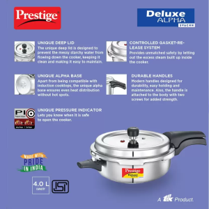 Prestige Deluxe Alpha Svachh Induction Bottom Pressure Cooker  | 4 L | Stainless Steel