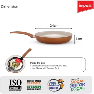 IMPEX Pearl 2450 Ceramic Coated Non-stick Induction Based Aluminium Fry Pan | 24 cm diameter | 1 L capacity |  Coffee Brown