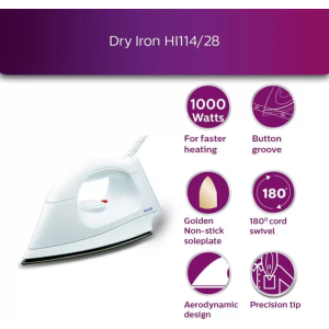 PHILIPS Dry Iron | 1000 W | White | HI114