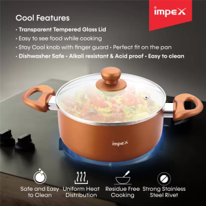 IMPEX PEARL 3012 Aluminium, Non-stick Pot with Lid |  30 cm diameter | 8 L capacity | Gold, Orange