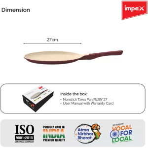 IMPEX RUBY 27 Aluminium Diecast Nonstick Pan Tawa 27 cm diameter | Aluminium