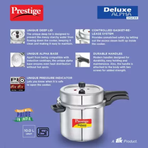 Prestige Deluxe Alpha Svachh Induction Bottom Pressure Cooker | 10 L | Stainless Steel | 20254