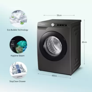 SAMSUNG | WW80T534DAN1TL | 8 kg with Steam | Wi-Fi Enabled Fully Automatic | Front Load Washing Machine | Black