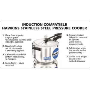 Hawkins Stainless Steel (HSS80) 8 L Induction Bottom Pressure Cooker | Stainless Steel