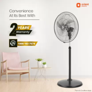 Orient Electric Tornado II Anti Dust Pedestal Fan | 3 Blade | 450MM | Black