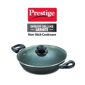 Prestige Omega Deluxe Non-Stick Kadhai | 2.4 litres | Black | Induction Base | Non-Stick Granite Finish | Scratch Resistant | Dishwasher Safe | Metal Spoon Friendly