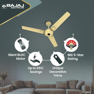 Bajaj Energon 1200Mm Bldc Ceiling Fan|5 Stars Starrated Energyefficient Ceiling Fans For Home | Golden Ivory