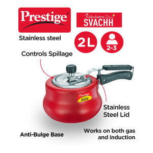 Prestige 2L Nakshatra Plus Svachh Inner Lid Aluminium Handi  | 5 years warranty |  Red