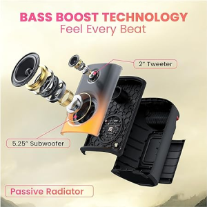 Portronics Bluetooth Party Speaker with Bass Boost Technology | Dash 8  | 60W |  Bluetooth  | Wired Karaoke Mic | TWS Mode | Black