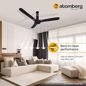 atomberg Studio+BLDC Ceiling Fan | 1200mm | Remote Control | Midnight Black Matt