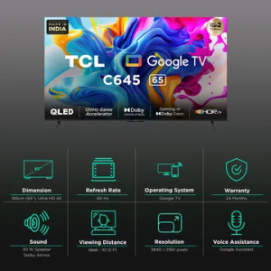 TCL 65C645 | 65 inch  QLED 4K Ultra HD Google TV with Dolby Audio & Dolby Vision