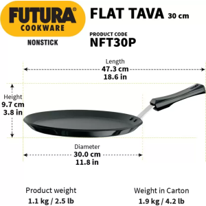 Hawkins Non Stick Flat Tawa | NFT30P | 30 cm | Plastic Handle