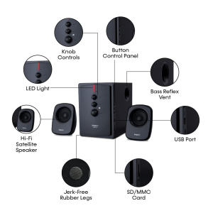 Impex Musik R Speaker System | 40 Watts | 2.1 Channel |  Bluetooth Remote Function | Black