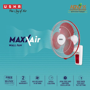 USHA Maxx Air High Speed Wall Fan | 400MM | Red White