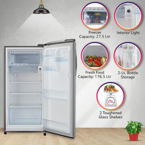 LG Refrigerator | 204 L | Direct Cool Single Door | 5 Star | Shiny Steel | GL-B211HPZZ